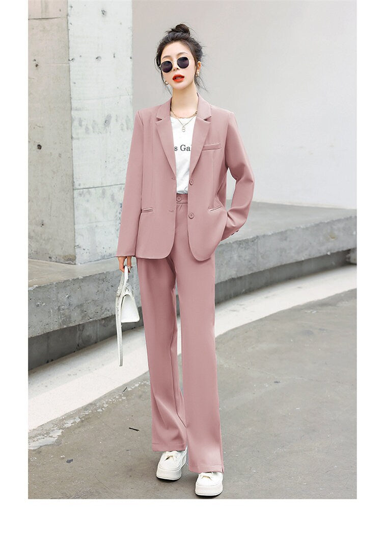 Blue / Pink summer Pantsuit, Plus size Designer Woman Suit Jacket + Pants Slim Cut Suit set Smart Casual/ Formal/ Party Event