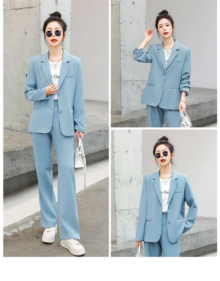 Blue / Pink summer Pantsuit, Plus size Designer Woman Suit Jacket + Pants Slim Cut Suit set Smart Casual/ Formal/ Party Event