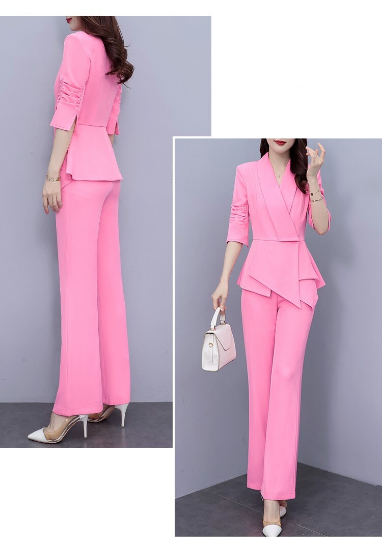 High-end pink slim cut lady pantsuit, designer women spring summer blazer + pants suit set thin layer wedding prom office