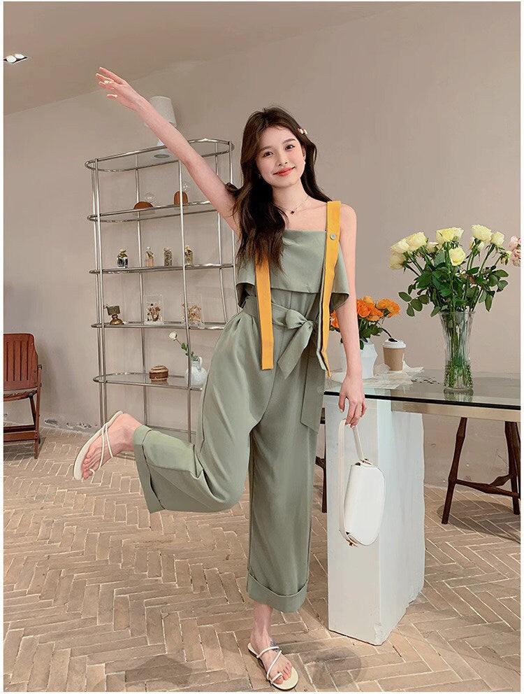 Patchwork wide legs jumpsuit, designer woman jumpsui smart casual office outdoors party wedding event