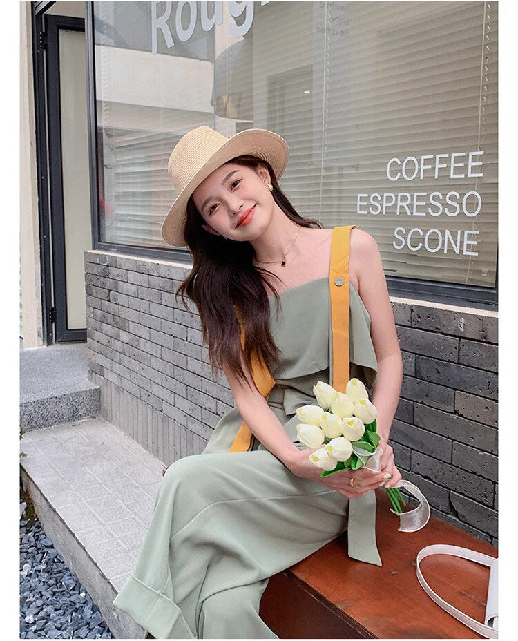 Patchwork wide legs jumpsuit, designer woman jumpsui smart casual office outdoors party wedding event