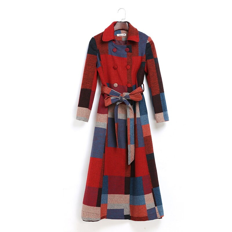 Wool Long Coat,Plaid Double Breasted Wool Blend Coat,Women's coat,Thick woolen coat,Winter Overcoat Outerwear for outdoors wedding cocktail