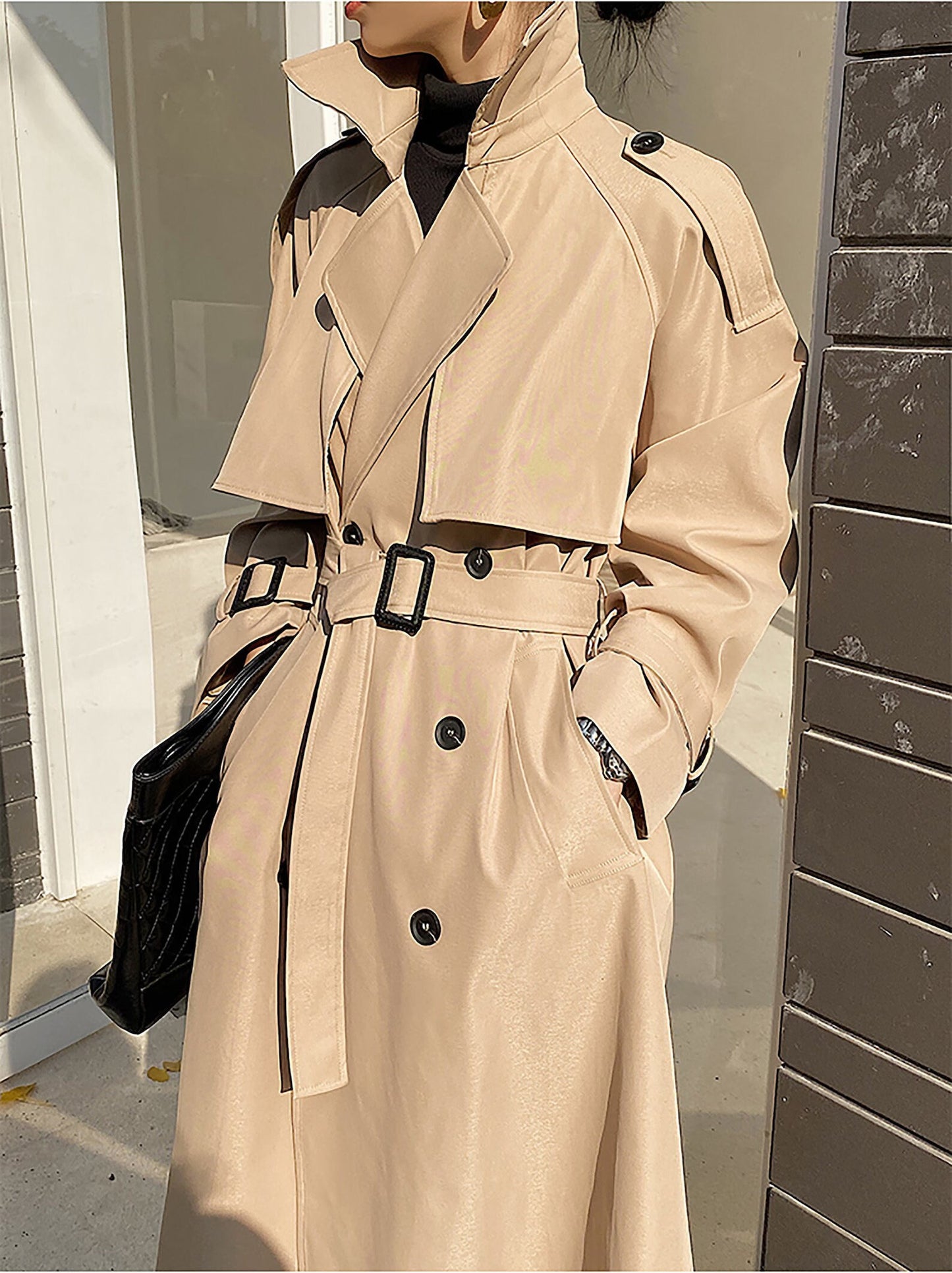 Women's Classic Khaki Double Breasted Cotton Blend Trench Coat,Oversize Trench Coat,Spring Red Trench,Blue Rain Coat,Black Long Duster Coat