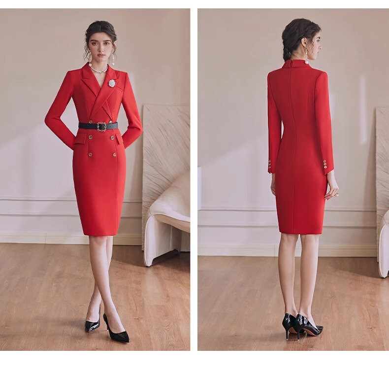 Double Breasted Blazer Dress,Red Trench Dress,Wheat Long Sleeves Suit Dress,Black Trench Dress,Blazer Dress,Business Attire Sexy Office Wear