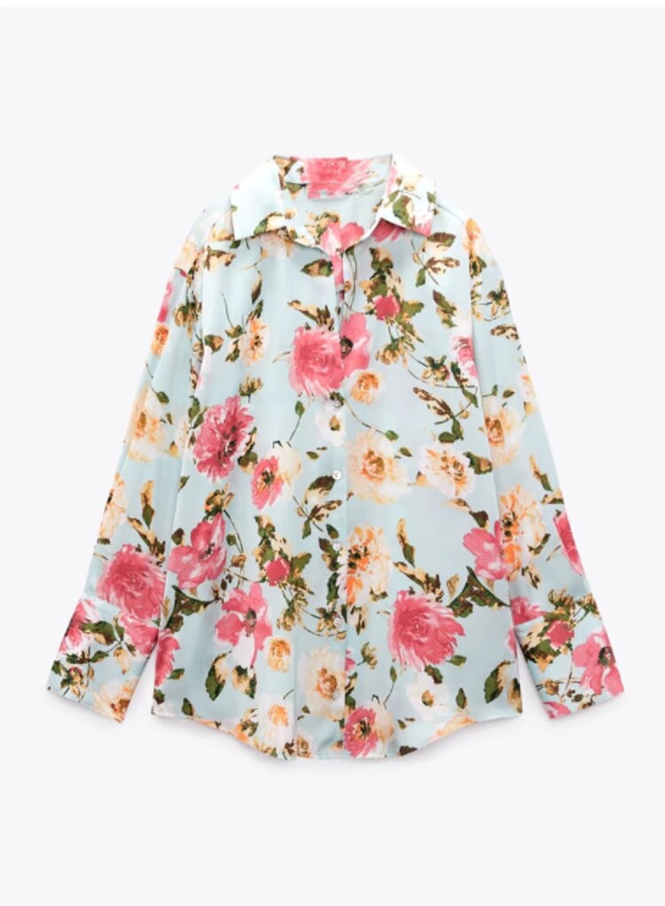 Women floral print blouse, designer loose fit flower pattern summer button shirt smart casual party wedding office event beach