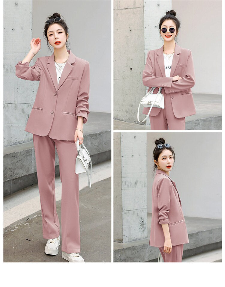 Blue / Pink summer Pantsuit, Plus size Designer Woman Suit Jacket + Pants Slim Cut Suit set Smart Casual/ Formal/ Party Event