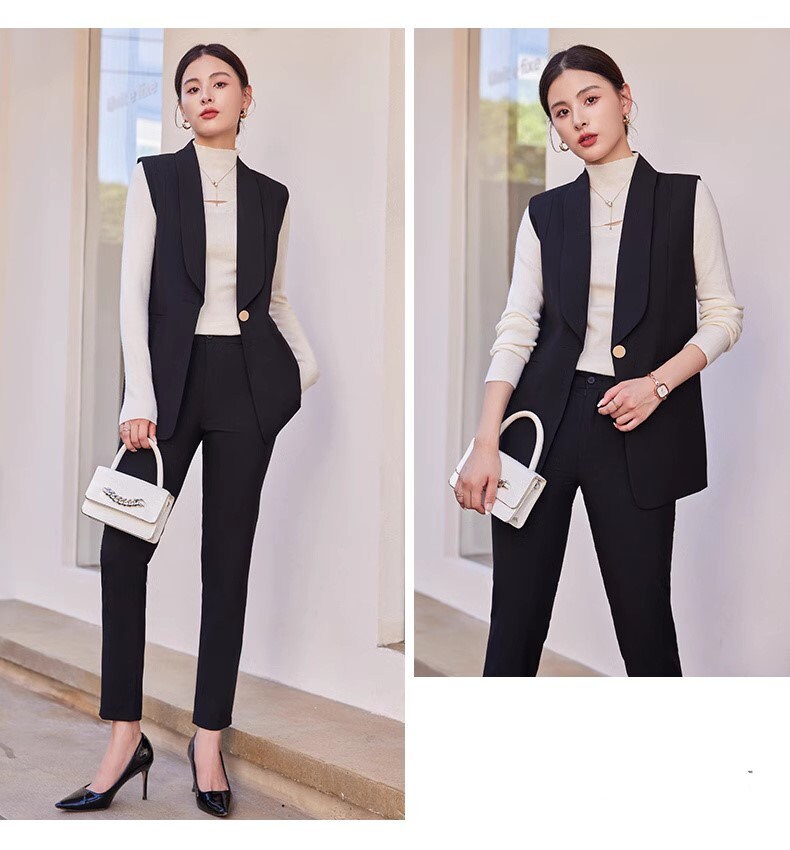 Button suit vest + pants, designer woman waist coat orange, green, black suit set elegant cool wear smart casual formal wedding office