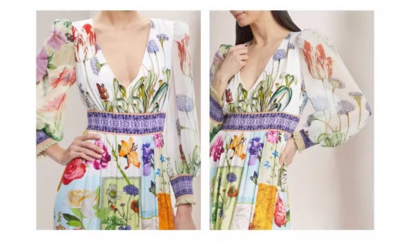 Bohemian floral maxi dress, designer woman slim cut colorful long dress beach everyday casual outdoors wedding party