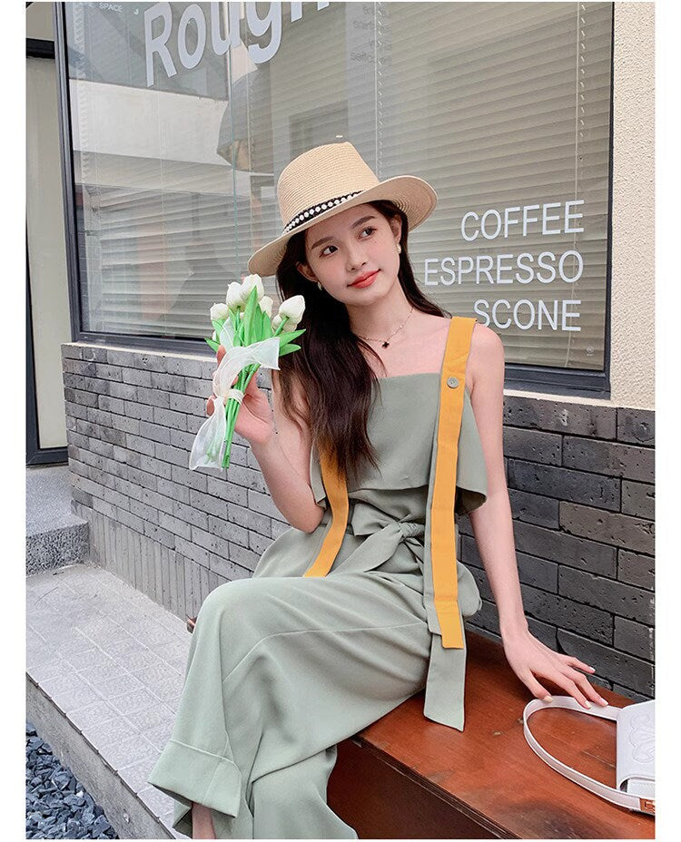 Patchwork wide legs jumpsuit, designer woman jumpsui smart casual office outdoors party wedding event