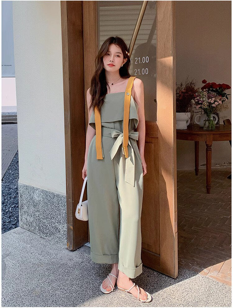 Patchwork wide legs jumpsuit, designer woman jumpsui smart casual office outdoors party wedding event