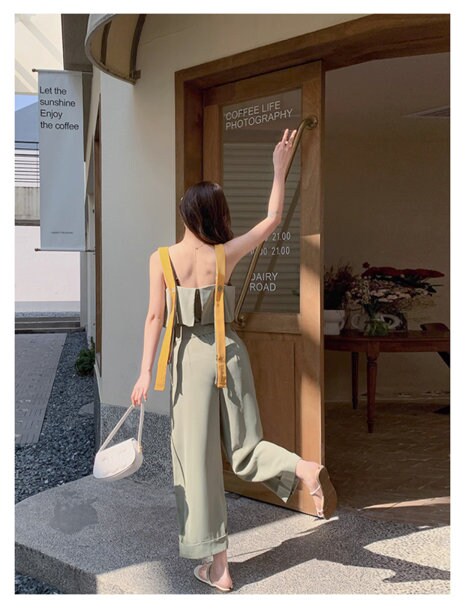 Patchwork wide legs jumpsuit, designer woman jumpsui smart casual office outdoors party wedding event