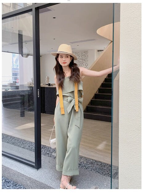 Patchwork wide legs jumpsuit, designer woman jumpsui smart casual office outdoors party wedding event