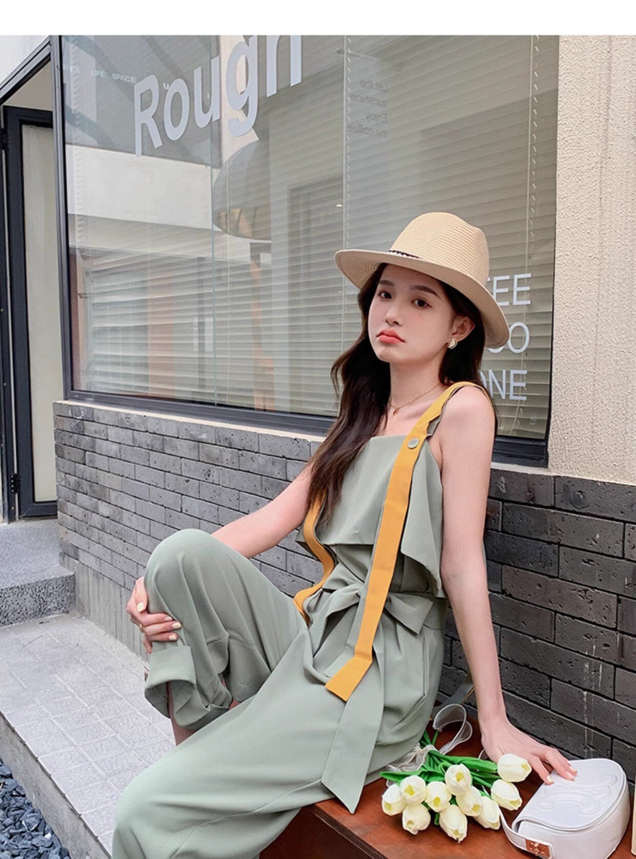 Patchwork wide legs jumpsuit, designer woman jumpsui smart casual office outdoors party wedding event