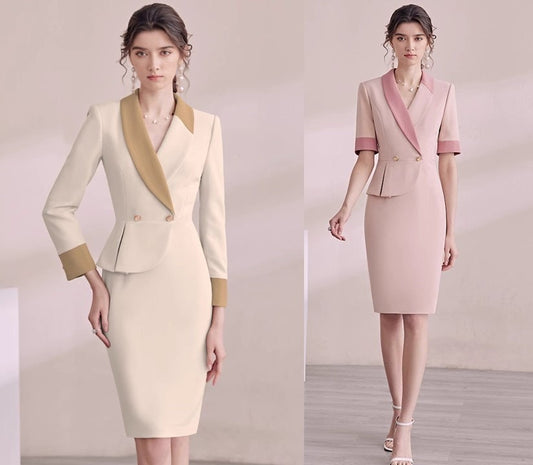 Double Breasted Blazer Dress, Pink Trench Dress,Wheat Long Sleeves Suit Dress, Trench Dress,Blazer Dress,Business Attire Sexy Office Wear