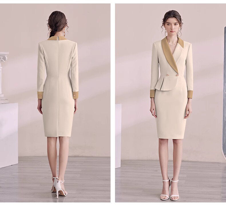 Double Breasted Blazer Dress, Pink Trench Dress,Wheat Long Sleeves Suit Dress, Trench Dress,Blazer Dress,Business Attire Sexy Office Wear