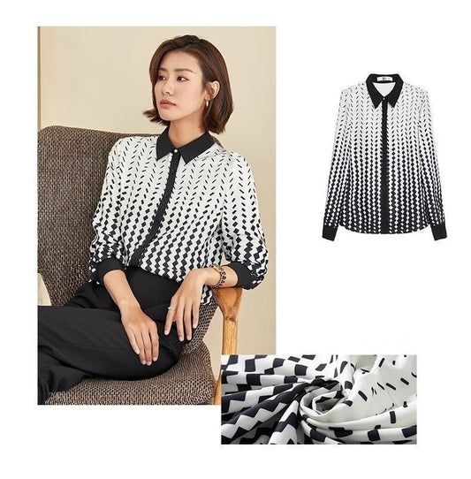 White pattern print blouse, woman designer 3/4 sleeves shirt plus size, Smart casual/ Formal/ Party Event/ Prom Wedding/ Office work