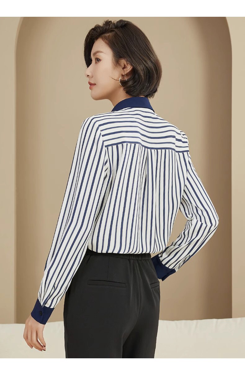 Striped pattern print blouse, woman designer sleeved shirt plus size, Smart casual/ Formal/ Party Event/ Prom Wedding/ Office work