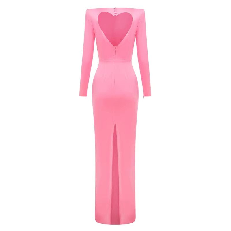 Pink/ Red heart shape open back prom dress, designer woman sexy slit slip slim cut maxi dress Formal/ Party Event/ Wedding Cocktail