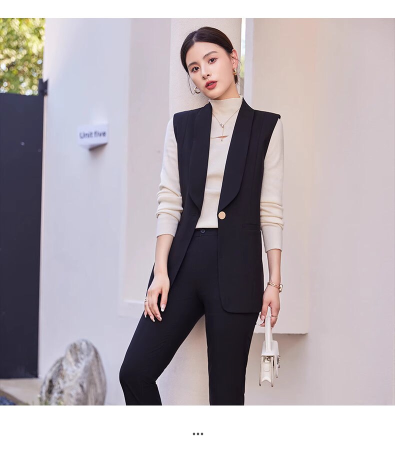 Button suit vest + pants, designer woman waist coat orange, green, black suit set elegant cool wear smart casual formal wedding office