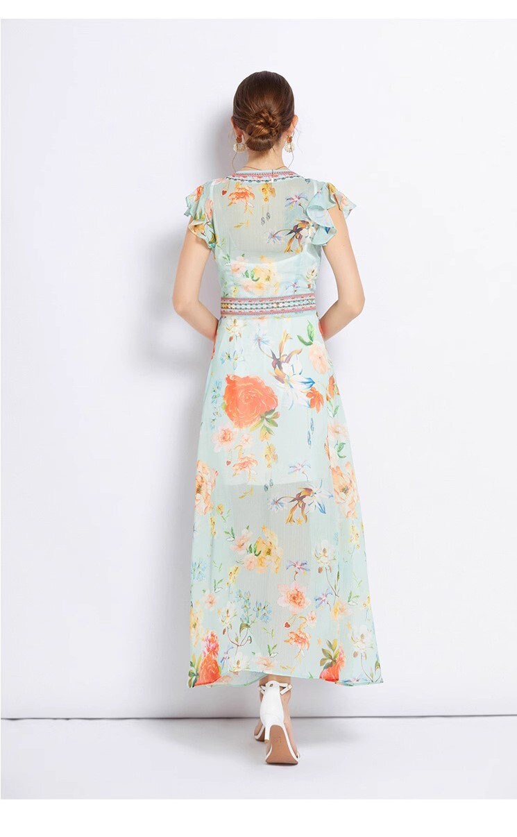 Pastel floral pattern maxi dress boho sun dress vintage dress casual beach dress wedding party cocktail sexy dress prom dress everyday