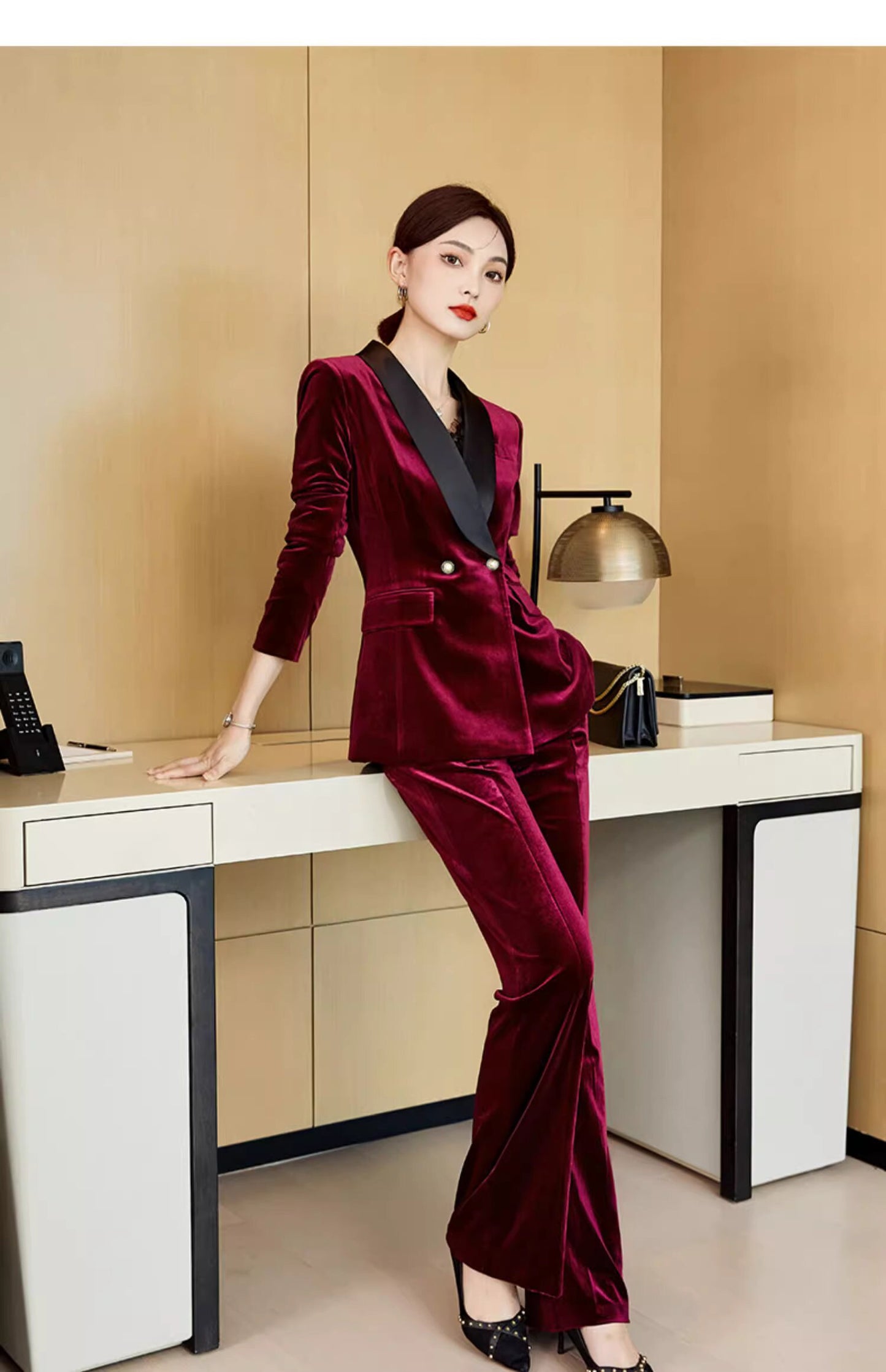 Green/ Red Velvet Pantsuit Designer Woman Suit Jacket + Pants Slim Cut suit Smart Casual/ Formal/ Party Event suit