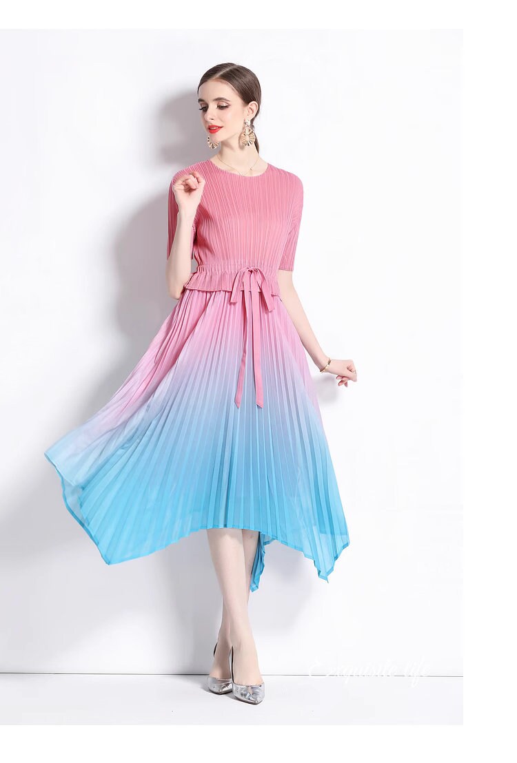 Pleated midi dress boho sun dress colorful ruffle dress summer beach maxi dress wedding party cocktail dress prom dress everyday casual