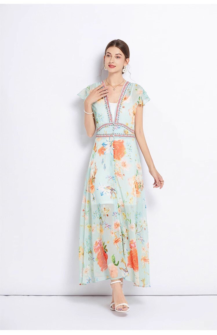 Pastel floral pattern maxi dress boho sun dress vintage dress casual beach dress wedding party cocktail sexy dress prom dress everyday