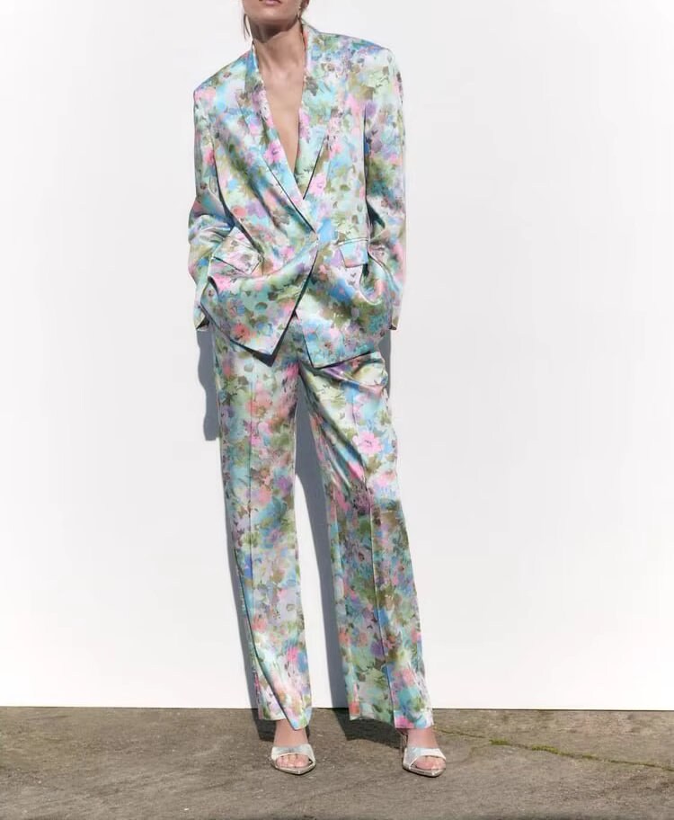 Floral pattern suit set women pantsuit modern smooth texture blazer + pants formal wedding tuxedo cocktail lady wear