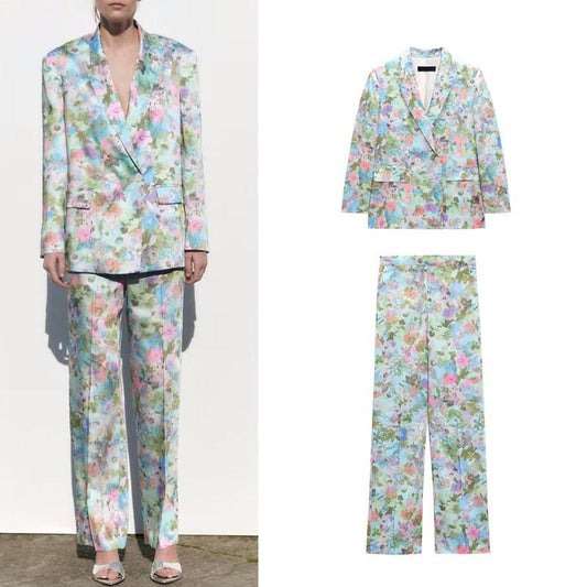 Floral pattern suit set women pantsuit modern smooth texture blazer + pants formal wedding tuxedo cocktail lady wear