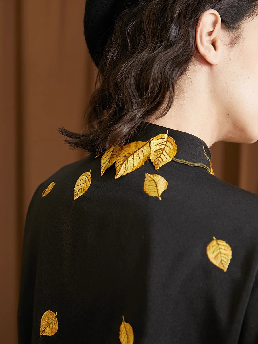 Embroidery Golden leaves collar blouse, women shirt in artistic shirt Smart Causal/ Formal/ Party Event/ Prom Wedding/ Gift