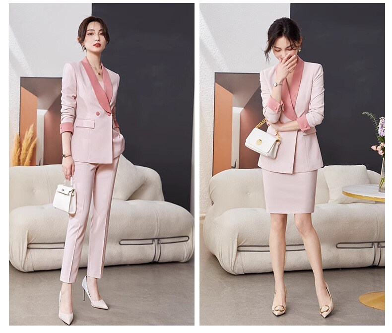 Pink/ Orange wide collar pantsuit/ dress suit/ designer woman formal suit set, office blazer pants/dress wedding tuxedo cocktail lady wear