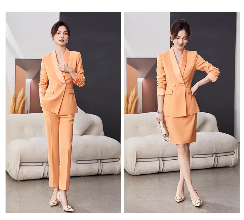 Pink/ Orange wide collar pantsuit/ dress suit/ designer woman formal suit set, office blazer pants/dress wedding tuxedo cocktail lady wear