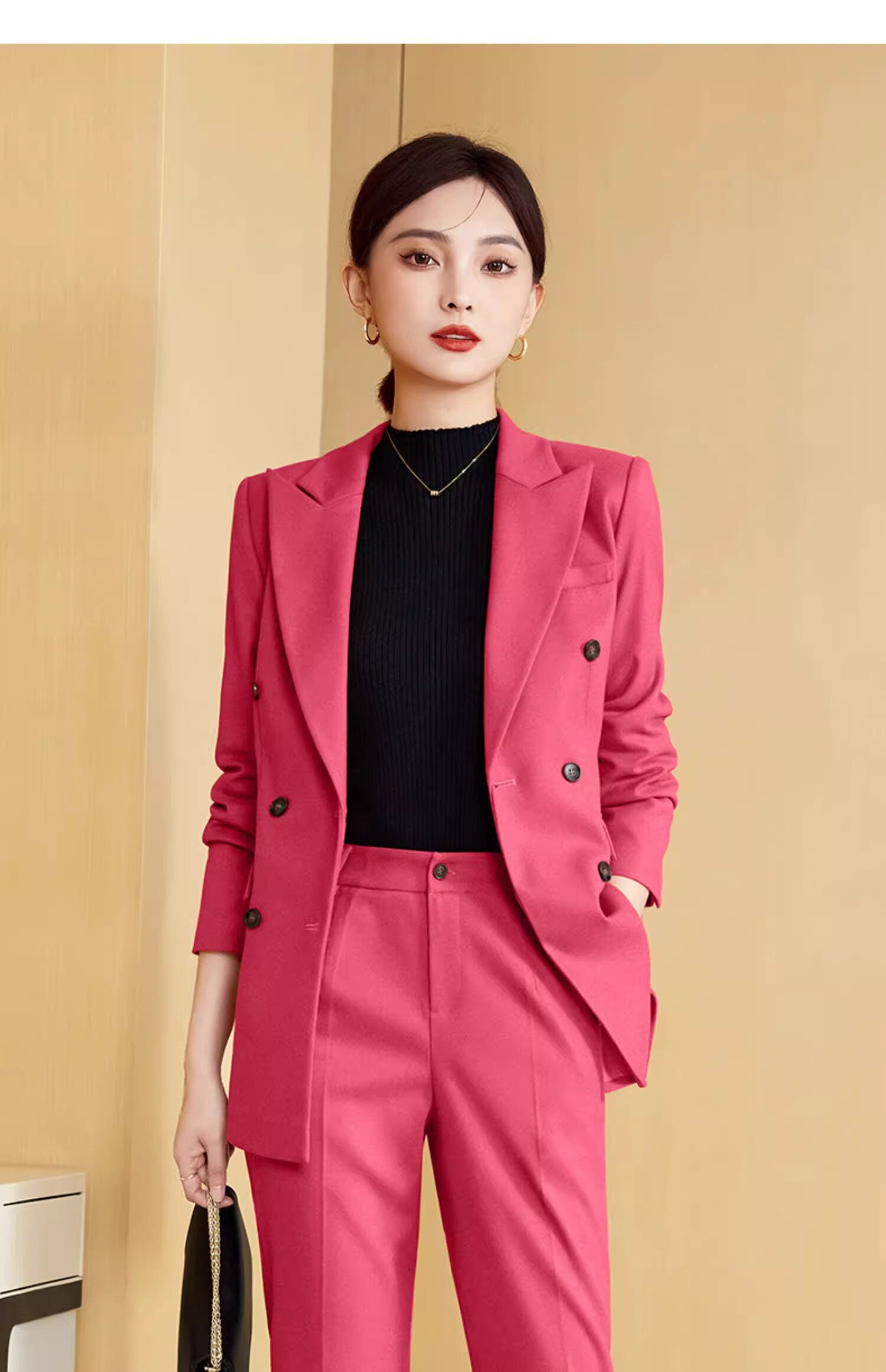 Pink/Orange/Blue pantsuit, designer woman formal suit set, Office blazer + pants formal wedding tuxedo cocktail lady wear