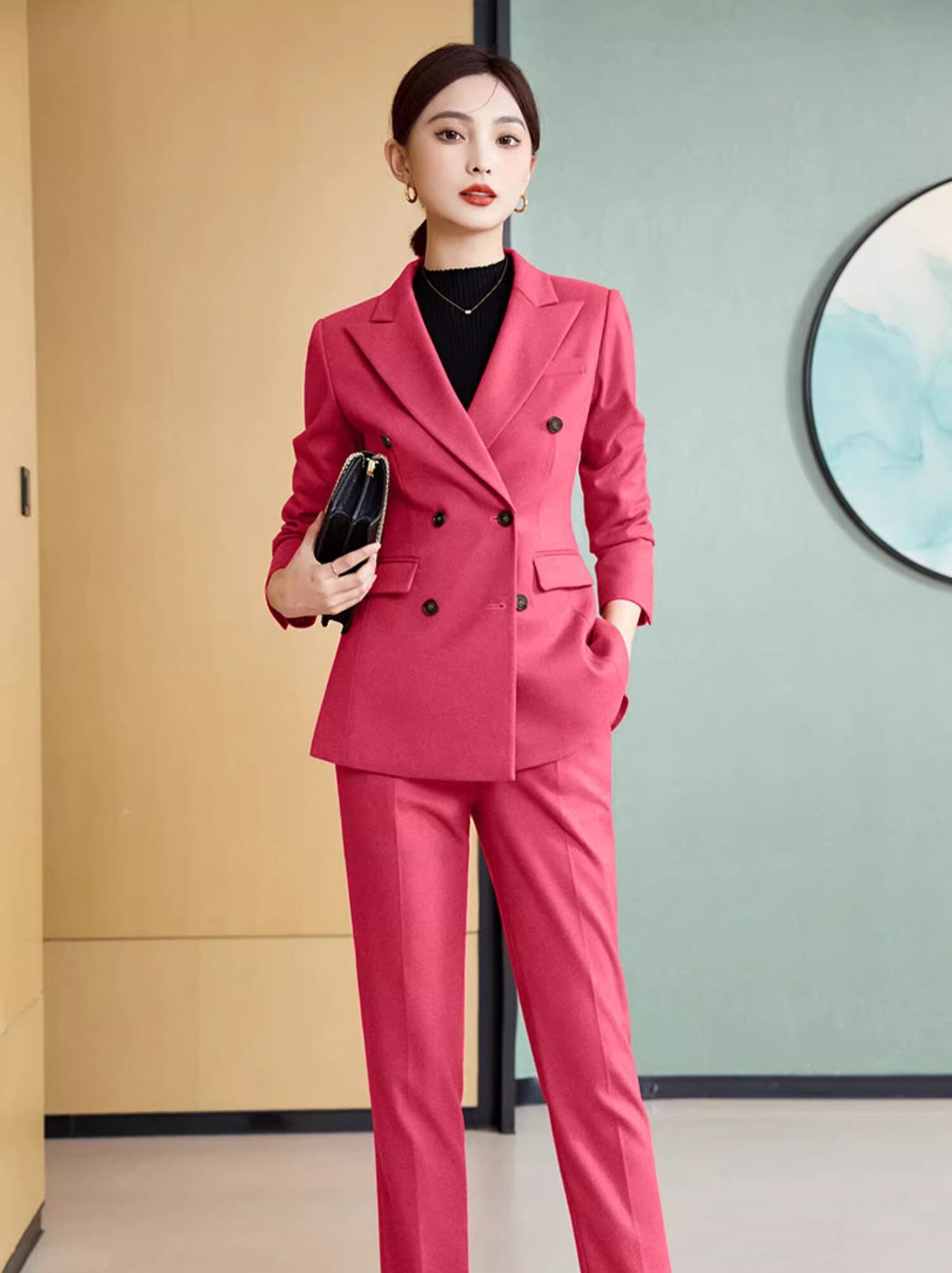 Pink/Orange/Blue pantsuit, designer woman formal suit set, Office blazer + pants formal wedding tuxedo cocktail lady wear