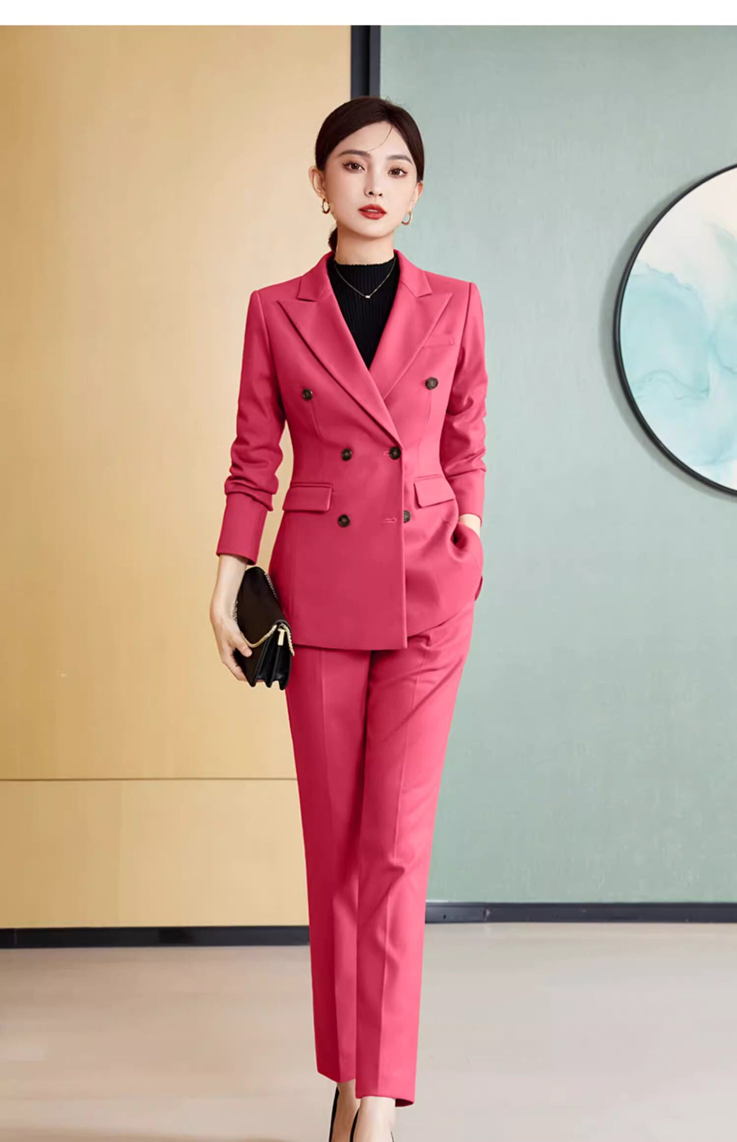 Pink/Orange/Blue pantsuit, designer woman formal suit set, Office blazer + pants formal wedding tuxedo cocktail lady wear