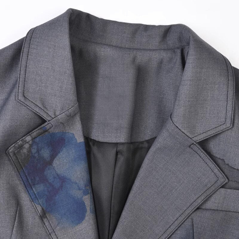 Tie Dyed Gray long blazer, designer woman suit jacket pattern short dress suit smart casual wear formal jacket office event wear