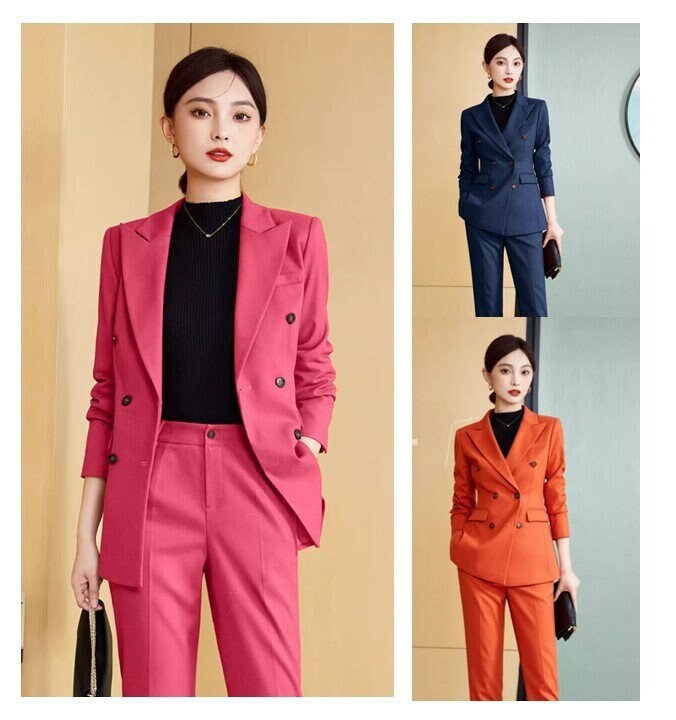 Pink/Orange/Blue pantsuit, designer woman formal suit set, Office blazer + pants formal wedding tuxedo cocktail lady wear