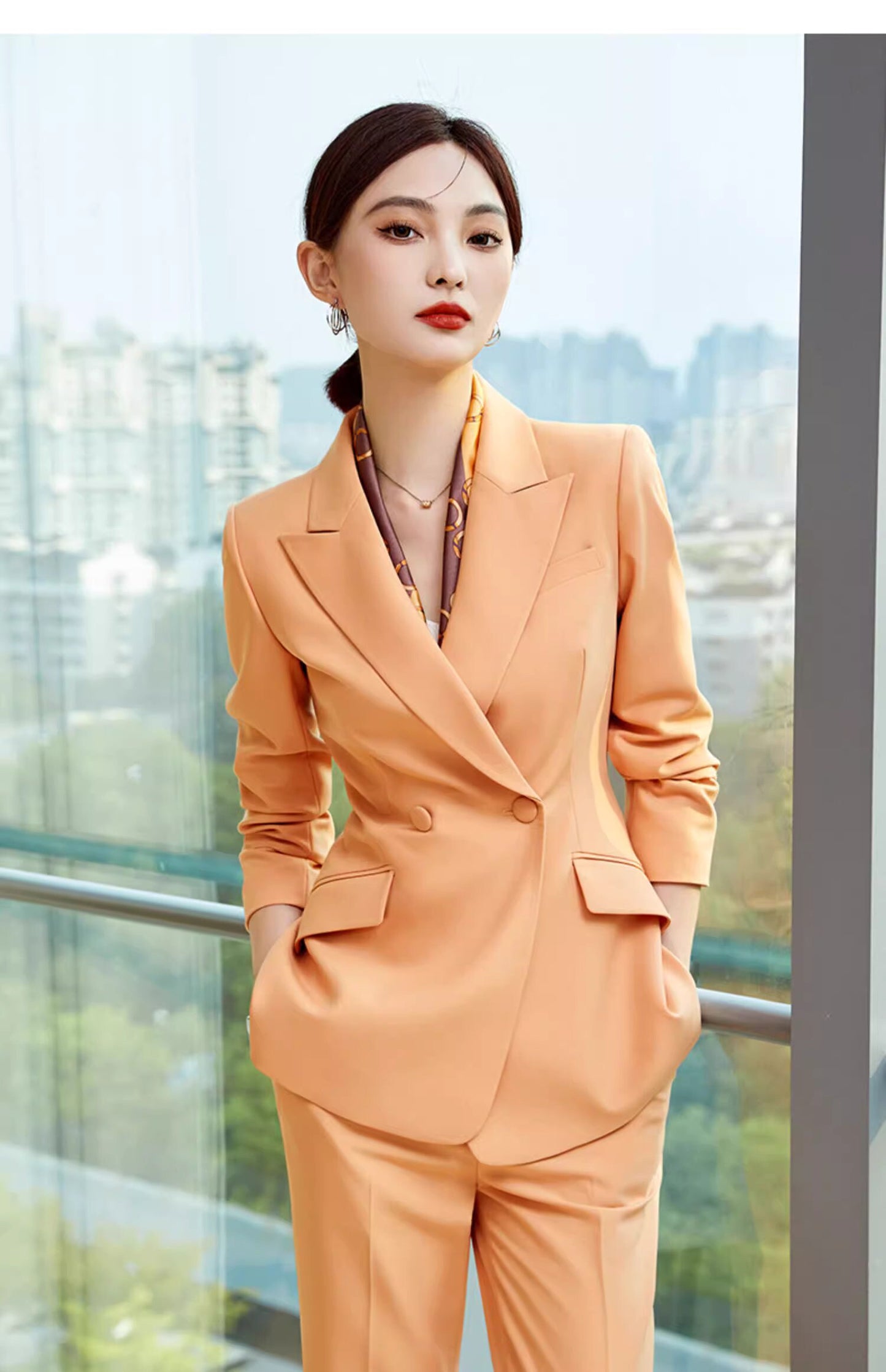 Pink/Orange/Black pantsuit, designer woman formal suit set, Office blazer + wide legs pants formal wedding tuxedo cocktail lady wear