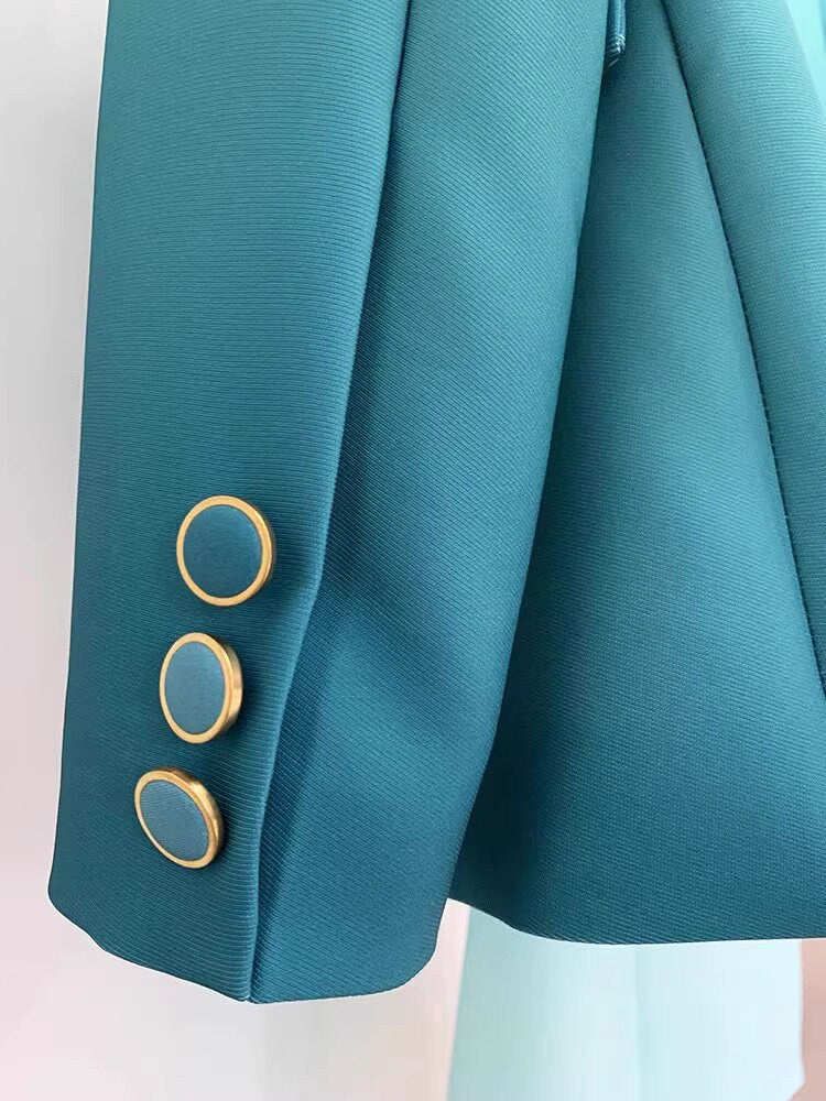 Women Luxury Green Gradient Color Blazer + Mid-High Rise Flare Trousers Pants Suit, Graduation, Wedding, Speech Day, Office, Formal Event