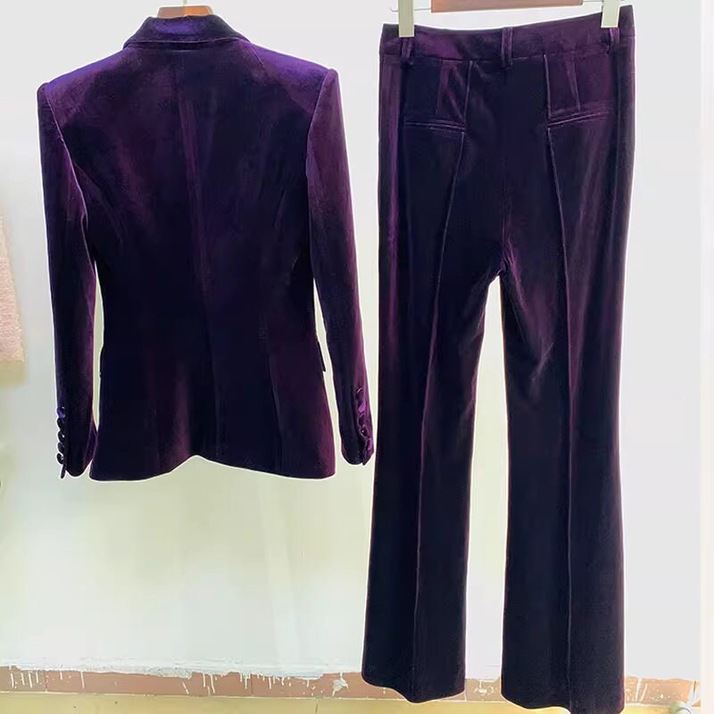 Women Velvet Brown/ Purple Blazer + Mid-High Rise Flare Trousers Pants Suit, Wedding Suit, Graduation, Speech Day, Birthday Party