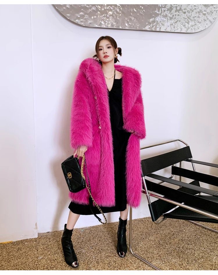 Furry faux fur purple coat with hood, rave punk goth cozy plur top party clubwear unique designer outdoors kpop style trench coat