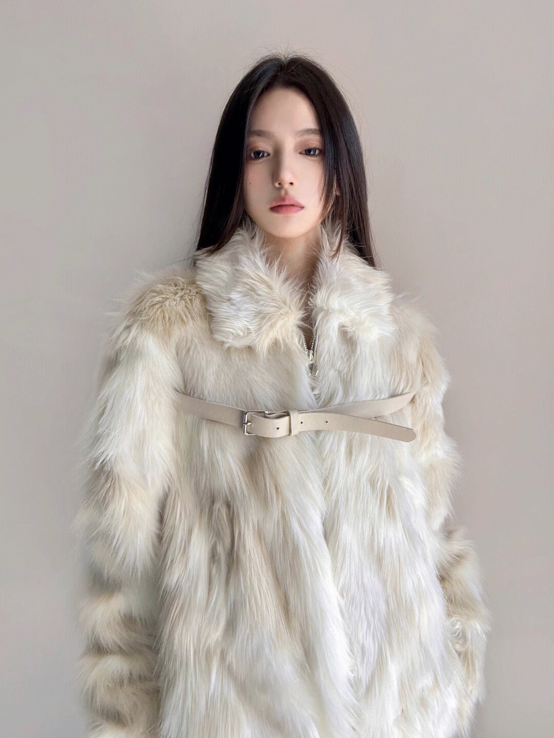 Furry faux milky white color jacket rave punk goth cozy plur top party clubwear unique designer outdoors kpop style peacoat