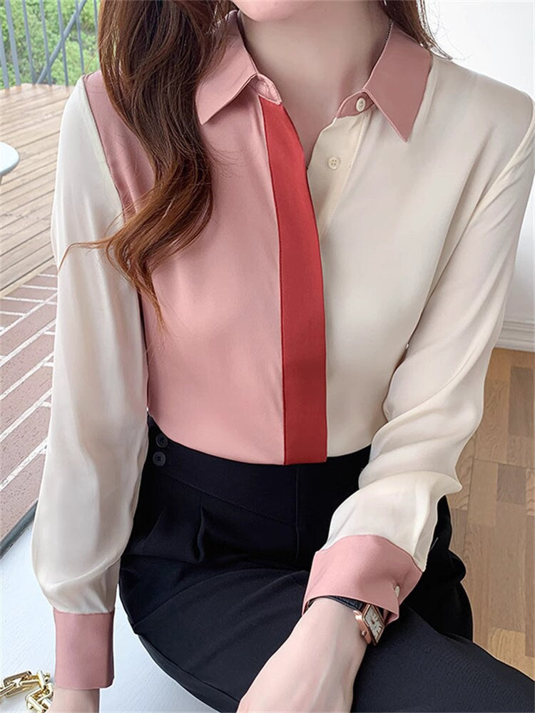 Contast colored Blouse, Woman Designer Asymmetrical Styled Art Collared Shirt for Smart Casual/ Formal/ Gift for her