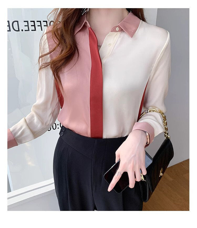 Contast colored Blouse, Woman Designer Asymmetrical Styled Art Collared Shirt for Smart Casual/ Formal/ Gift for her