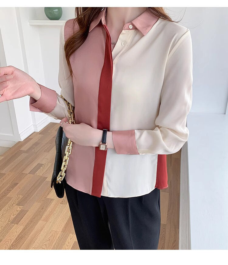 Contast colored Blouse, Woman Designer Asymmetrical Styled Art Collared Shirt for Smart Casual/ Formal/ Gift for her