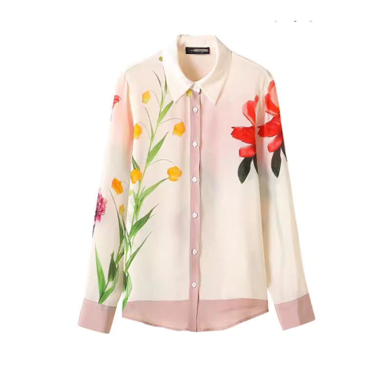 Water Ink Floral Graphics Blouse, Designer Women Button Shirt Elegant Casual Style Outdoors Event Party Gift for her