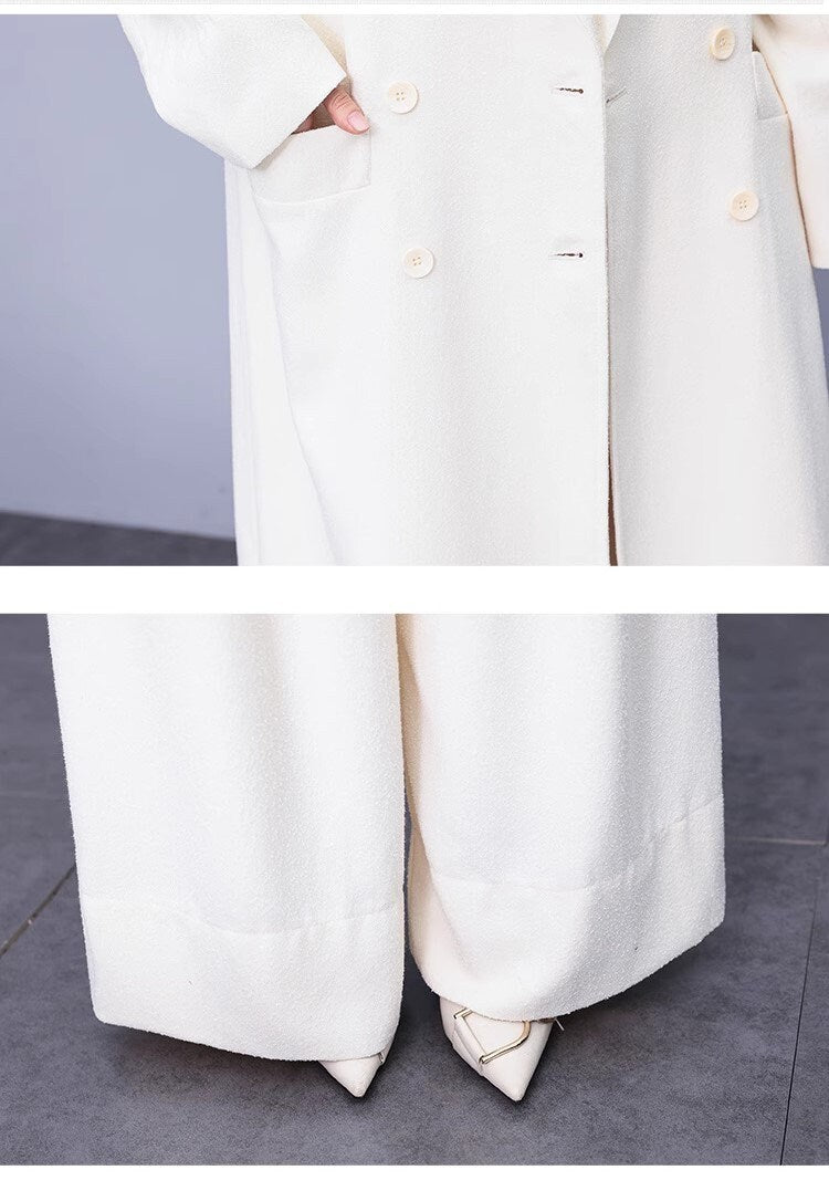 High-end milky white color lady pantsuit, designer women spring autumn long blazer + pants suit set wedding prom office