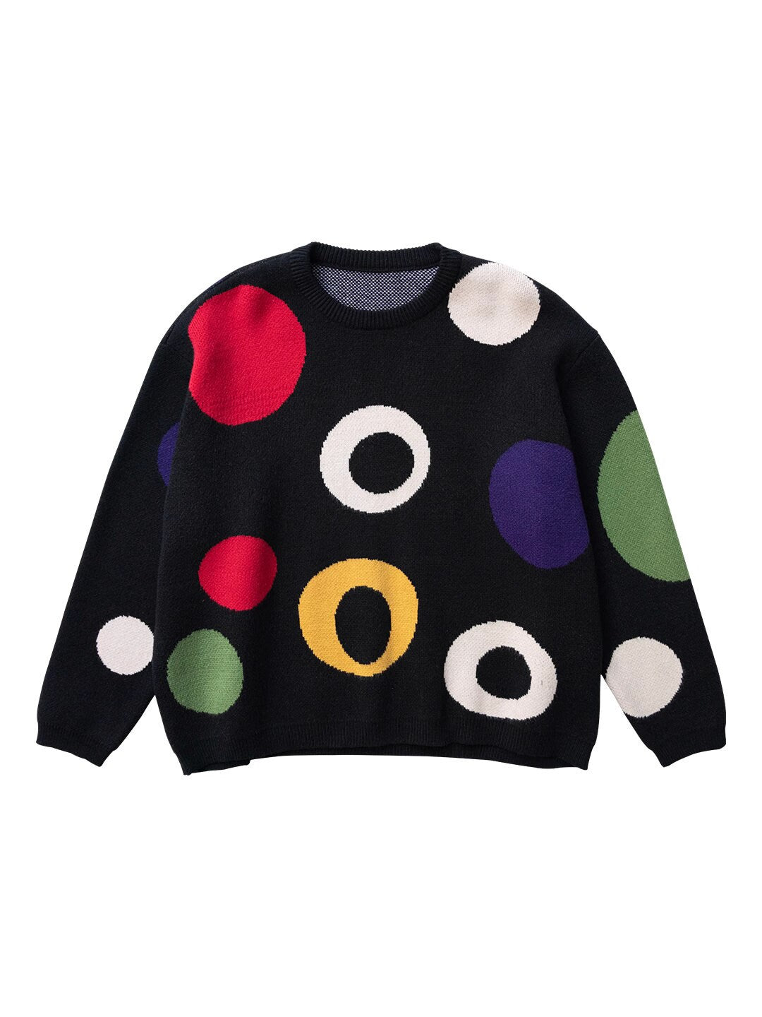 Colorful Circle Pattern Sweater, designer woman trendy loose fit sweater fall winter smart casual sweatshirt office sweater knitted wear