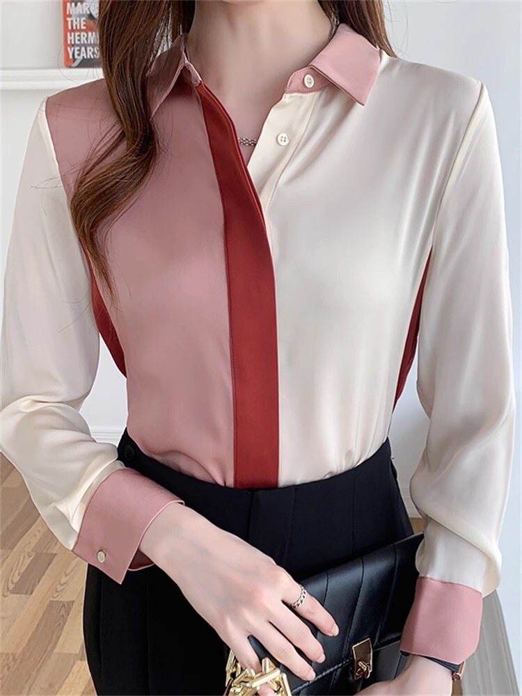 Contast colored Blouse, Woman Designer Asymmetrical Styled Art Collared Shirt for Smart Casual/ Formal/ Gift for her