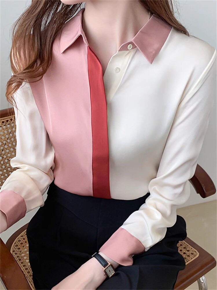 Contast colored Blouse, Woman Designer Asymmetrical Styled Art Collared Shirt for Smart Casual/ Formal/ Gift for her